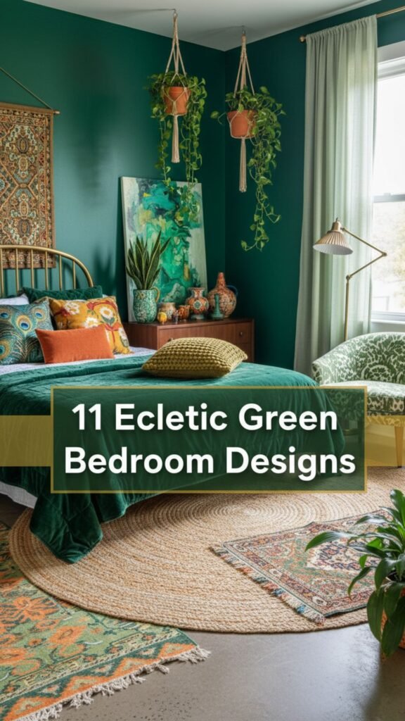 1. 11 Eclectic Green Bedroom Designs That Blend Color and Comfort