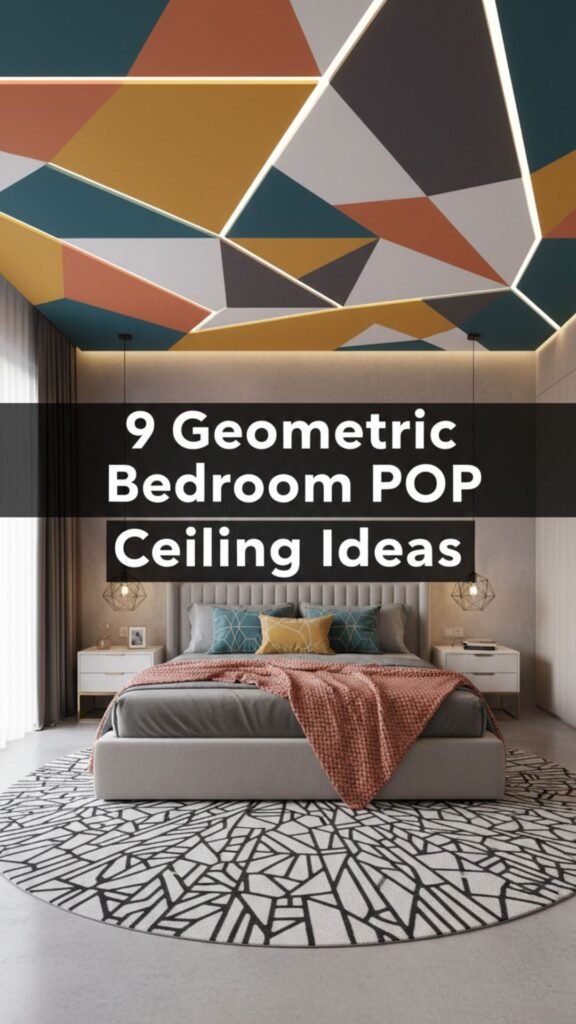 1. 9 Geometric Bedroom POP Ceiling Design Ideas