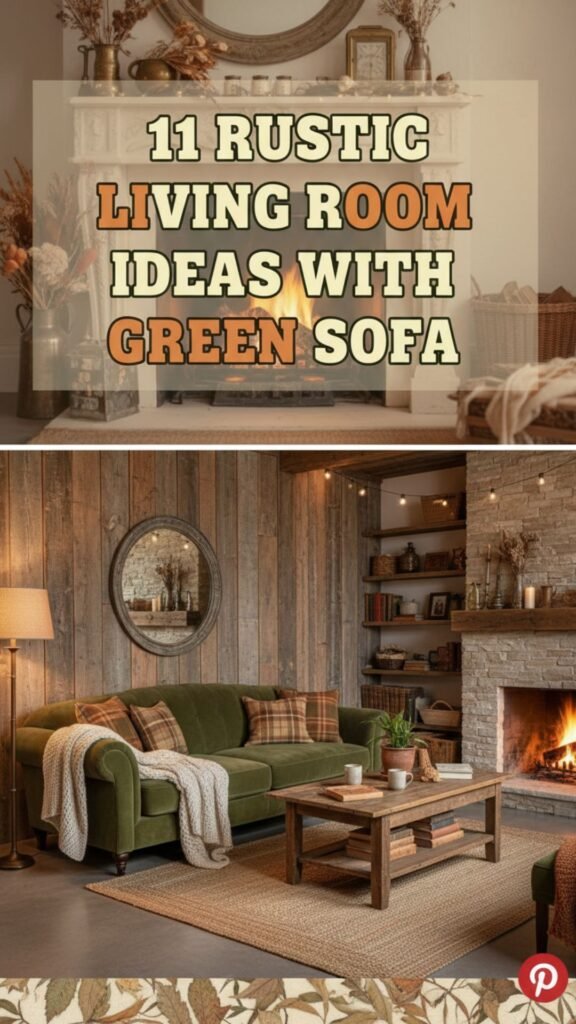 1. 11 Rustic Living Room Ideas With a Green Sofa