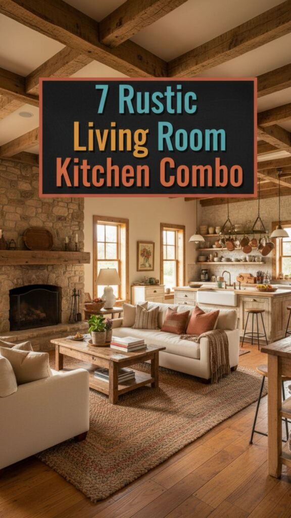 1. 7 Rustic Living Room Kitchen Combo Designs With Warm Texture