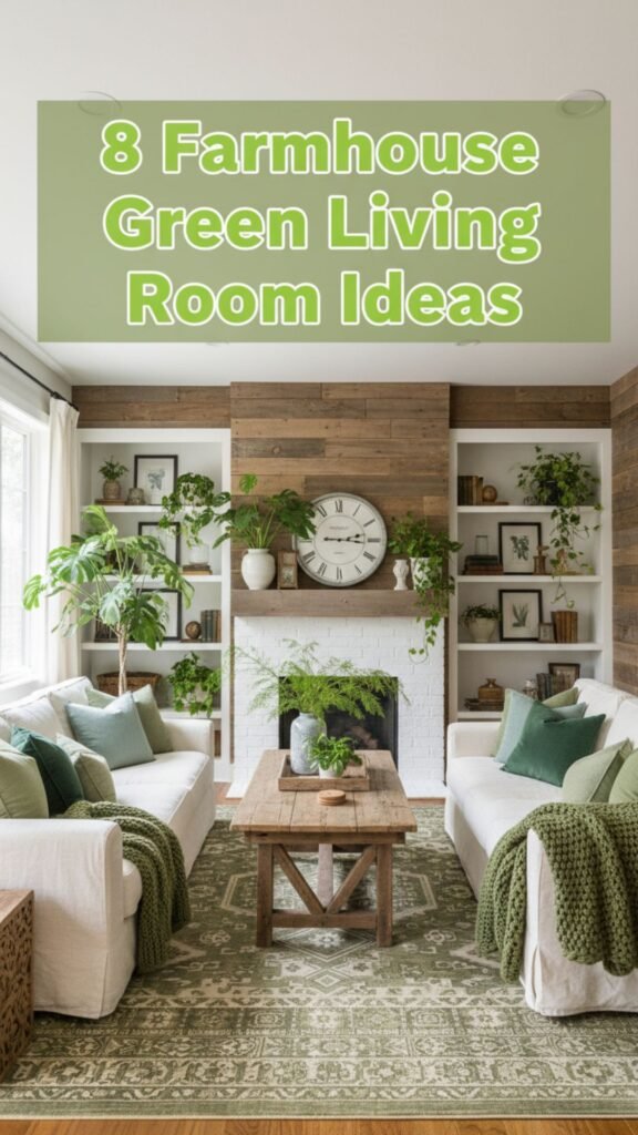 1. 8 Farmhouse Green Living Room Ideas That Feel Cozy