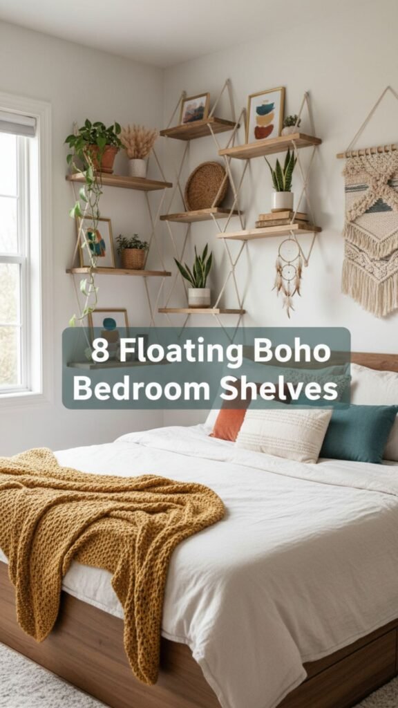 1. 8 Floating Bedroom Shelves for a Bohemian Vibe
