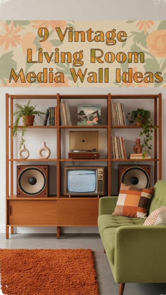 1. 9 Vintage Living Room Media Wall Ideas with Timeless Charm