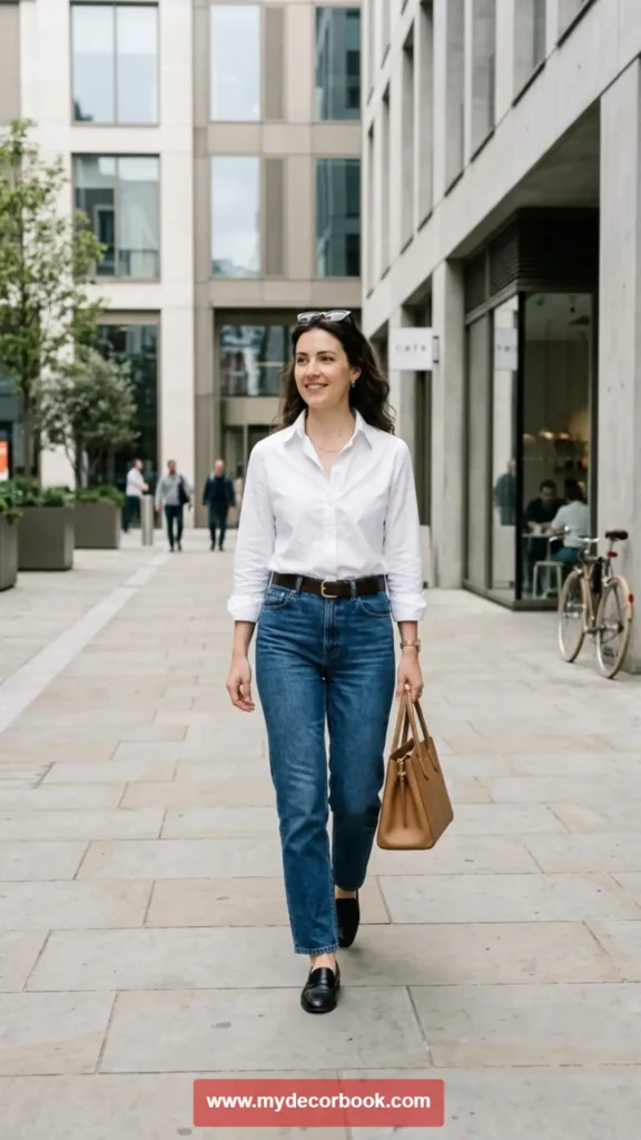 1. Classic White Shirt With Straight-Leg Jeans