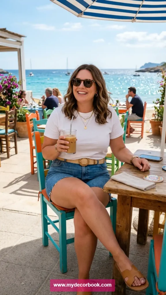 1. Classic White T-Shirt With High-Waisted Denim Shorts