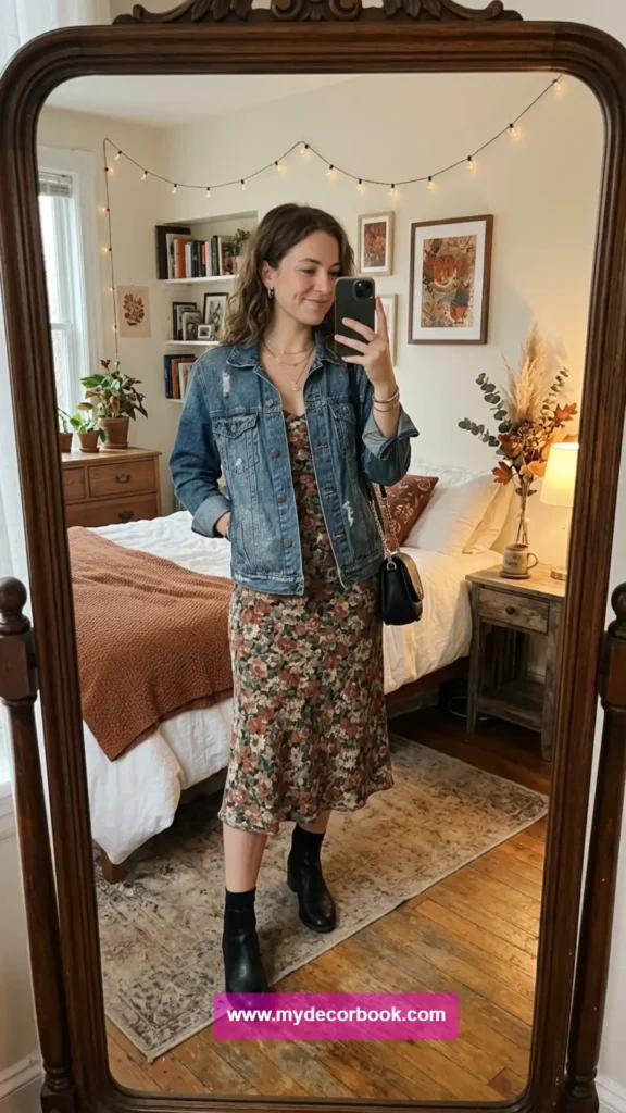 1. Denim Jacket With Floral Slip Dress