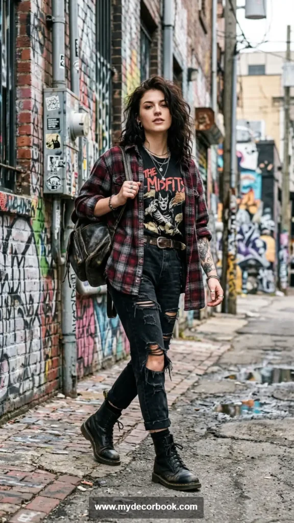 1. Oversized Flannel Shirt With Ripped Jeans