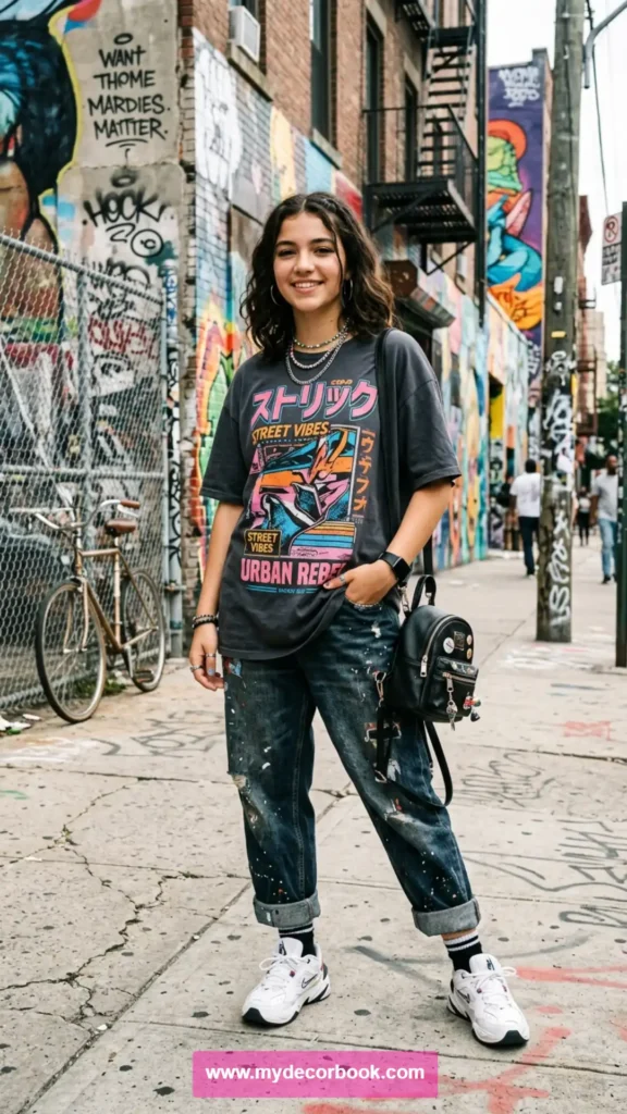 1. Oversized Graphic T Shirt With Baggy Jeans