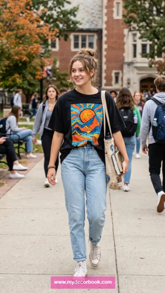 1. Oversized Graphic T-Shirt With Mom Jeans