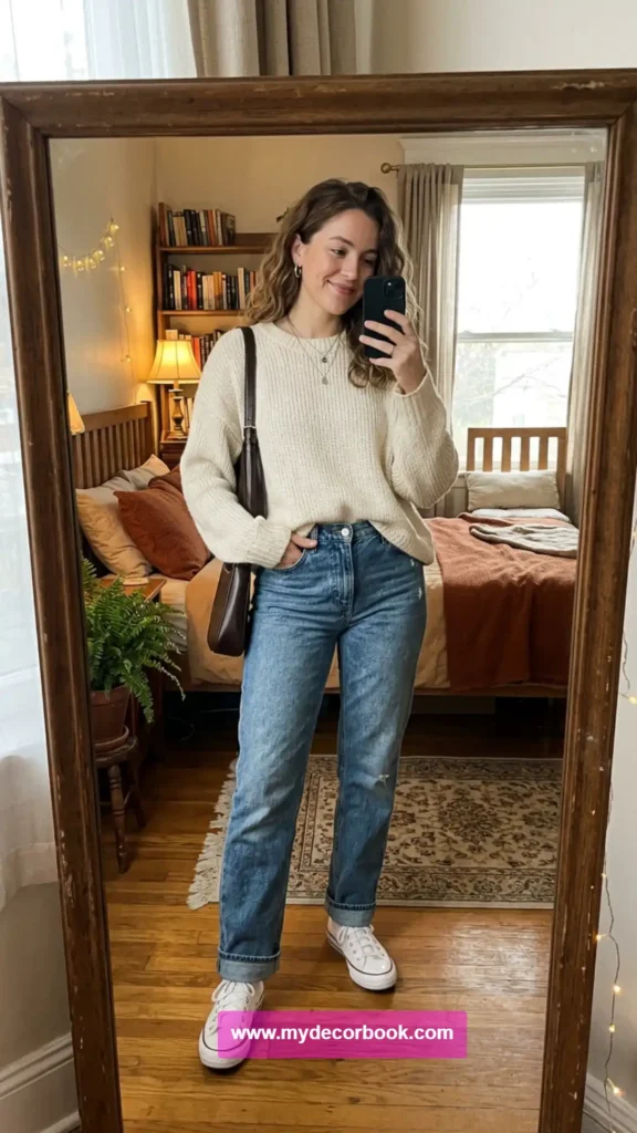 1. Oversized Sweater With Straight-Leg Jeans