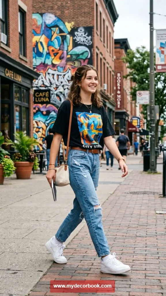 1. Oversized T-Shirt with Mom Jeans