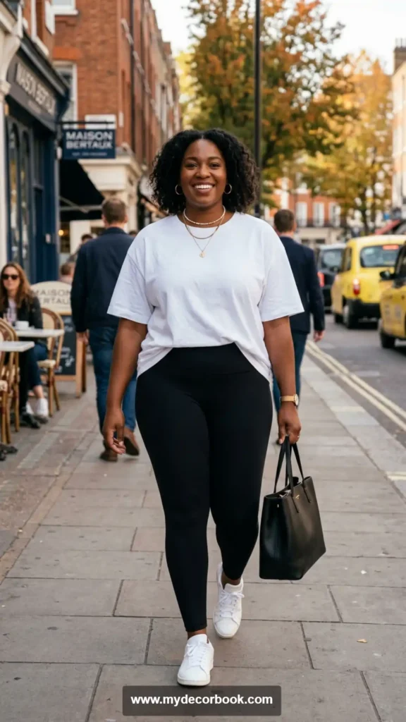 1. Oversized White T-Shirt with Black Leggings for Classic Everyday Style