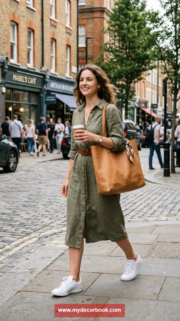 10. Casual Shirt Dress with Sneakers