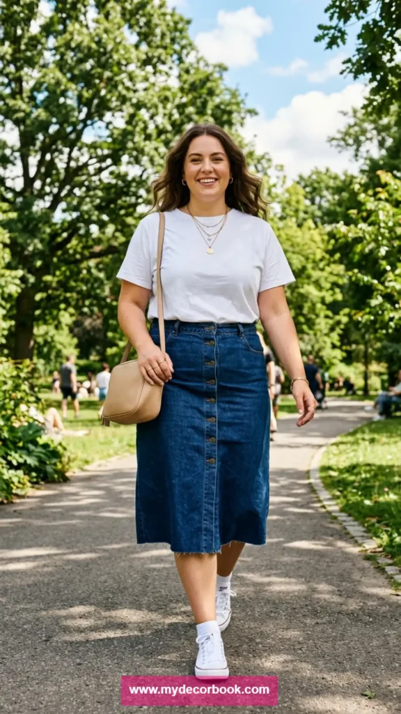 10. Denim Skirt With Basic T-Shirt