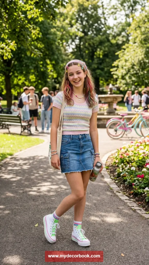 10. Denim Skirt with Cute Top