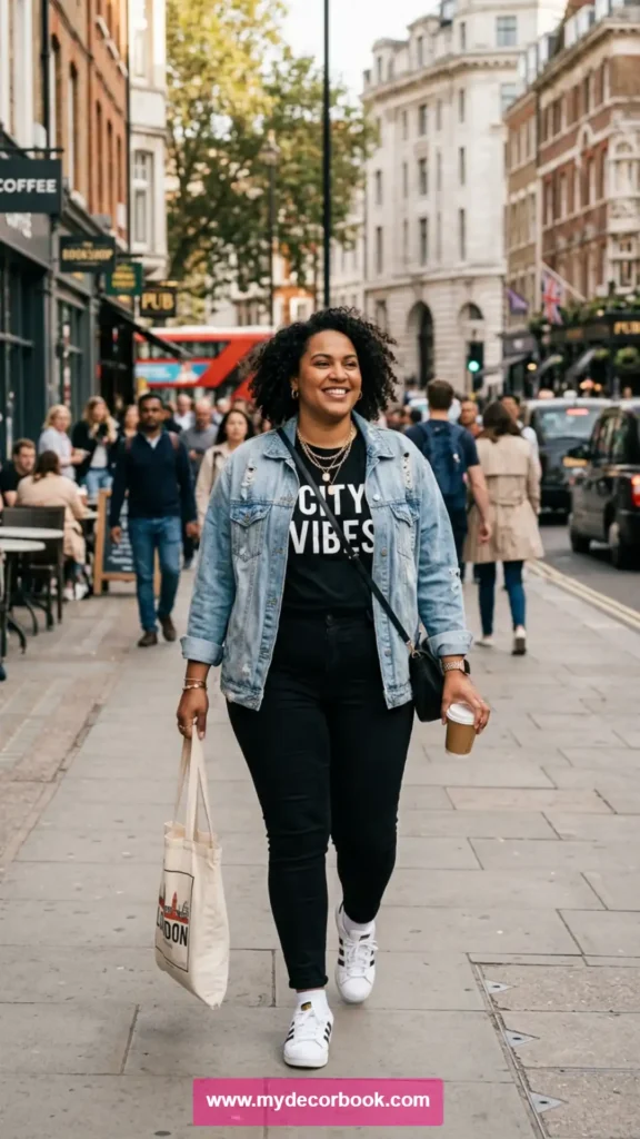 10. Plus Size T Shirt With Denim Jacket