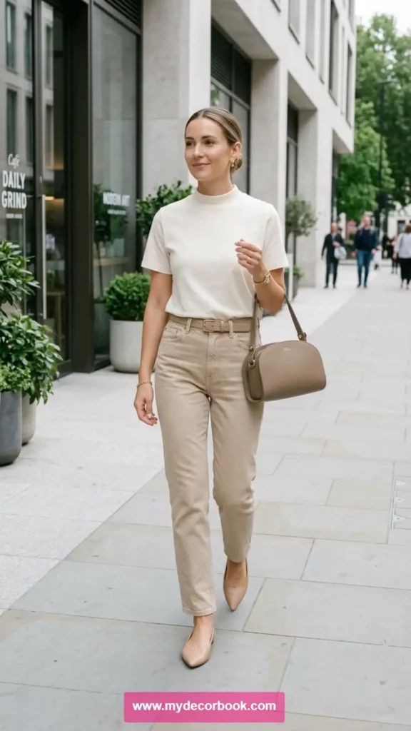 11. Neutral T Shirt With Beige Jeans