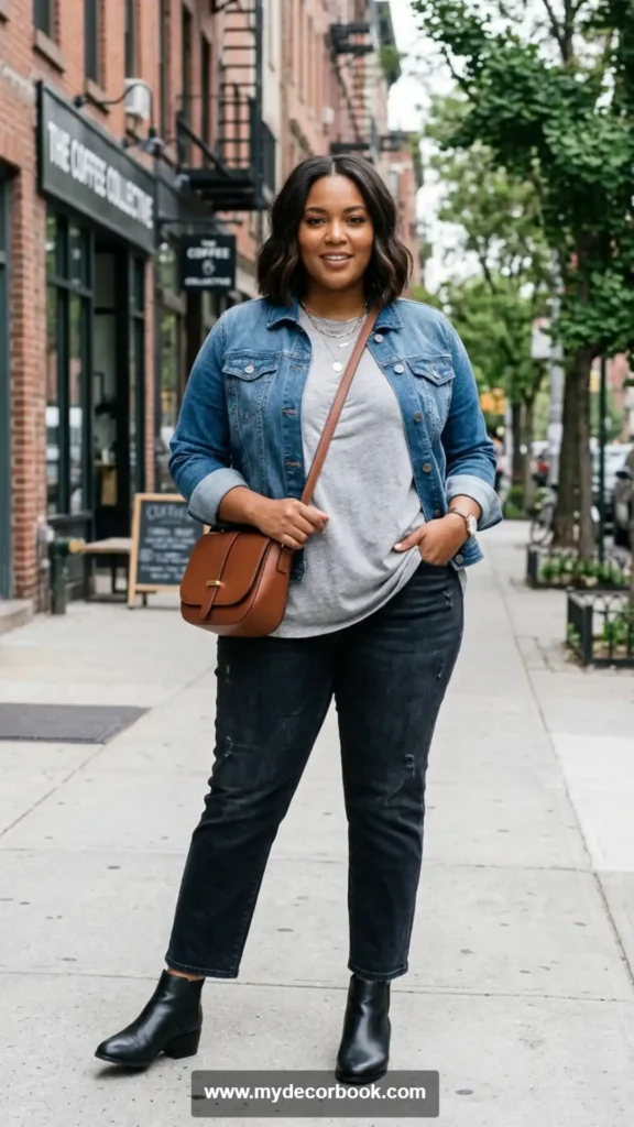 11. Oversized T Shirt with Denim Jacket Layering
