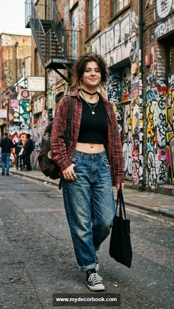 13. Baggy Jeans With Crop Top and Flannel