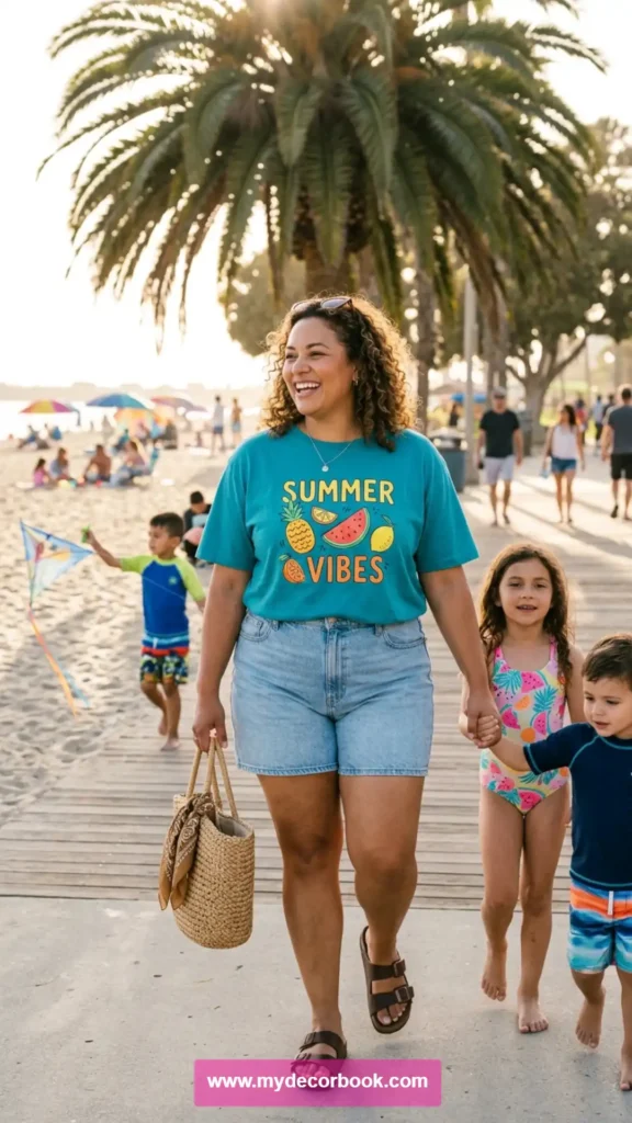 13. Plus Size T Shirt With Denim Shorts