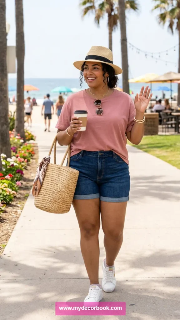 13. Plus Size T Shirt With Denim Shorts
