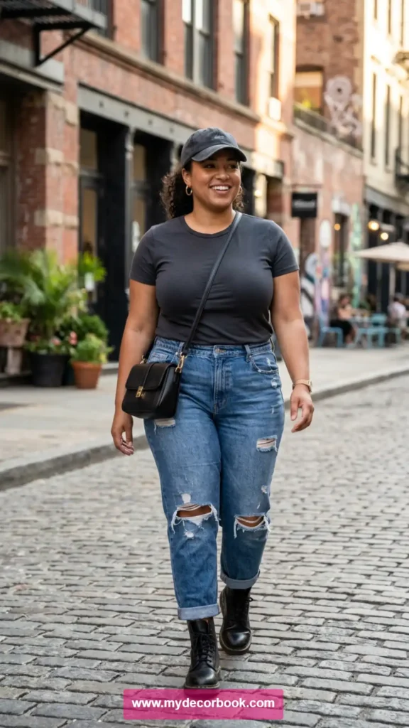 13. T Shirt With Ripped Boyfriend Jeans