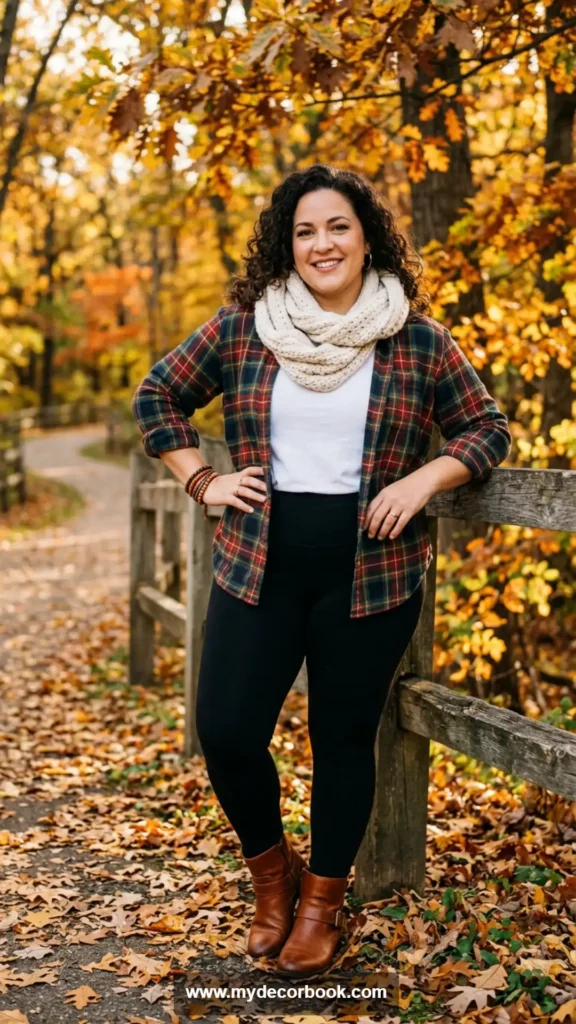 14. Flannel Shirt Layered Over T-Shirt and Leggings