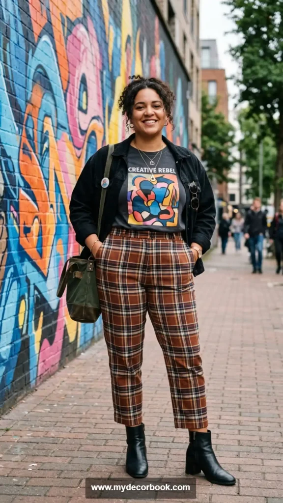 14. Graphic Tee With Plaid Pants