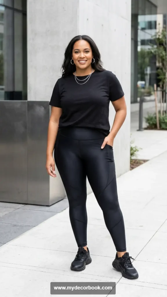 15. Monochrome Black T-Shirt and Leggings Outfit