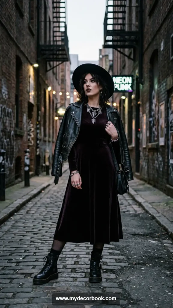 15. Velvet Dress With Combat Boots