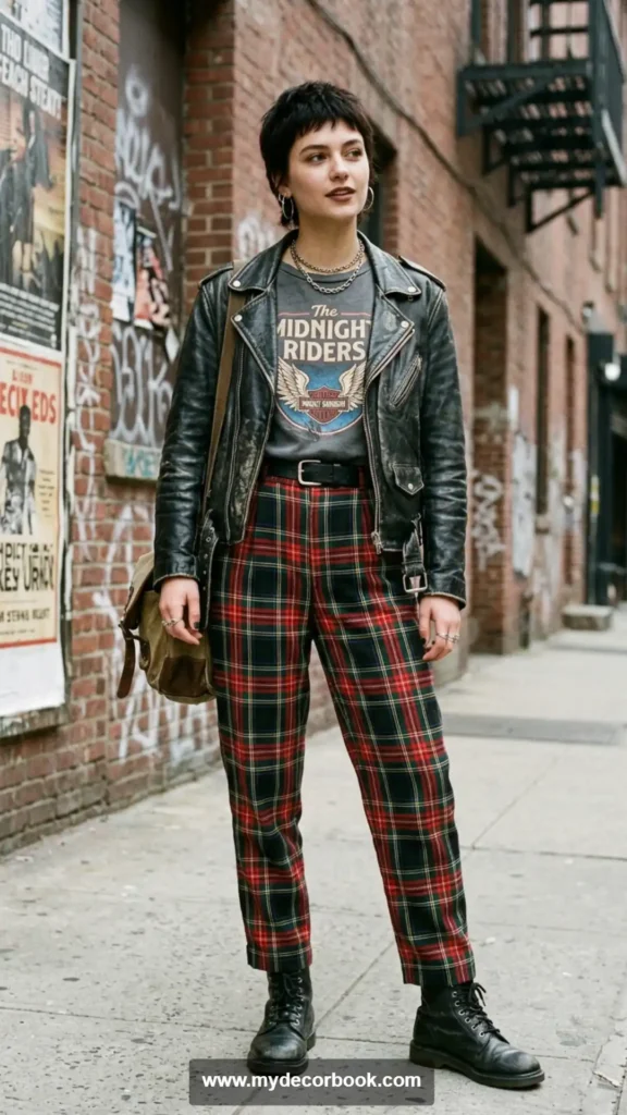 16. Band Tee With Plaid Pants