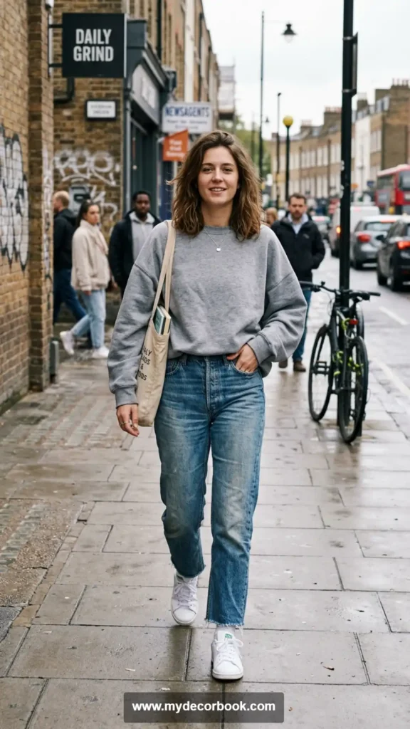 16. Gray Sweatshirt With Vintage Denim