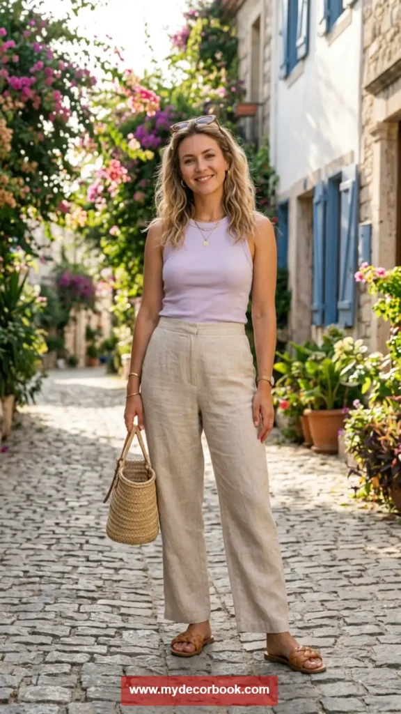 16. Linen Pants with a Casual Tank Top