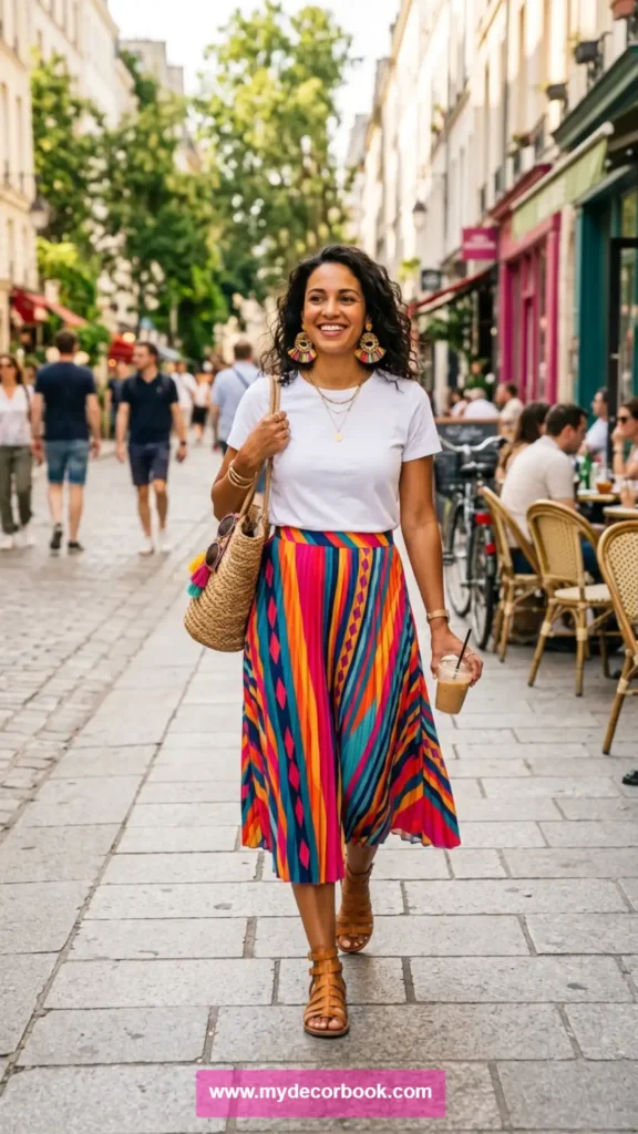 16. White T Shirt With Colorful Skirt