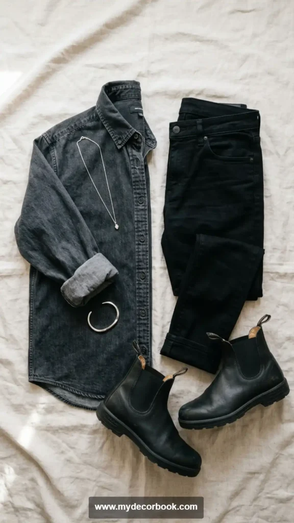 17. Denim Shirt With Black Jeans