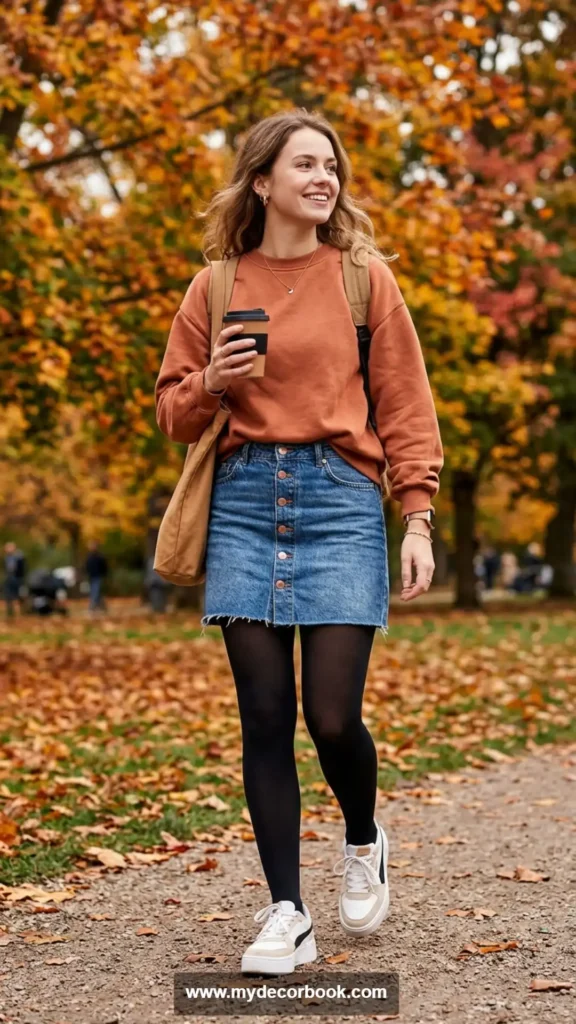 17. Denim Skirt With Oversized Sweatshirt