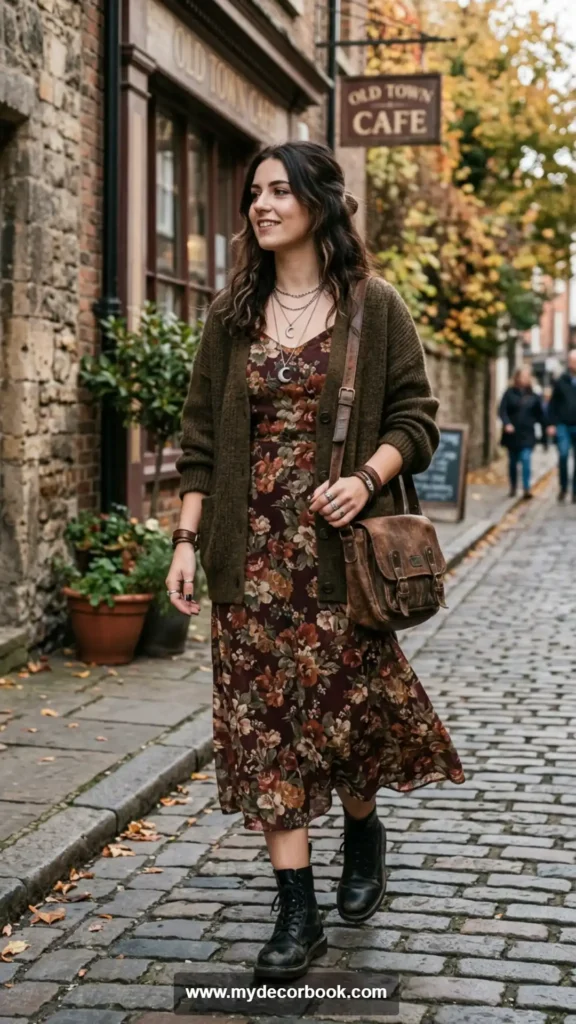 18. Combat Boots With Floral Dress