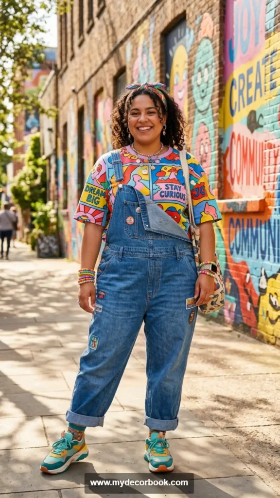 18. Oversized T Shirt with Overalls for Playful Fashion