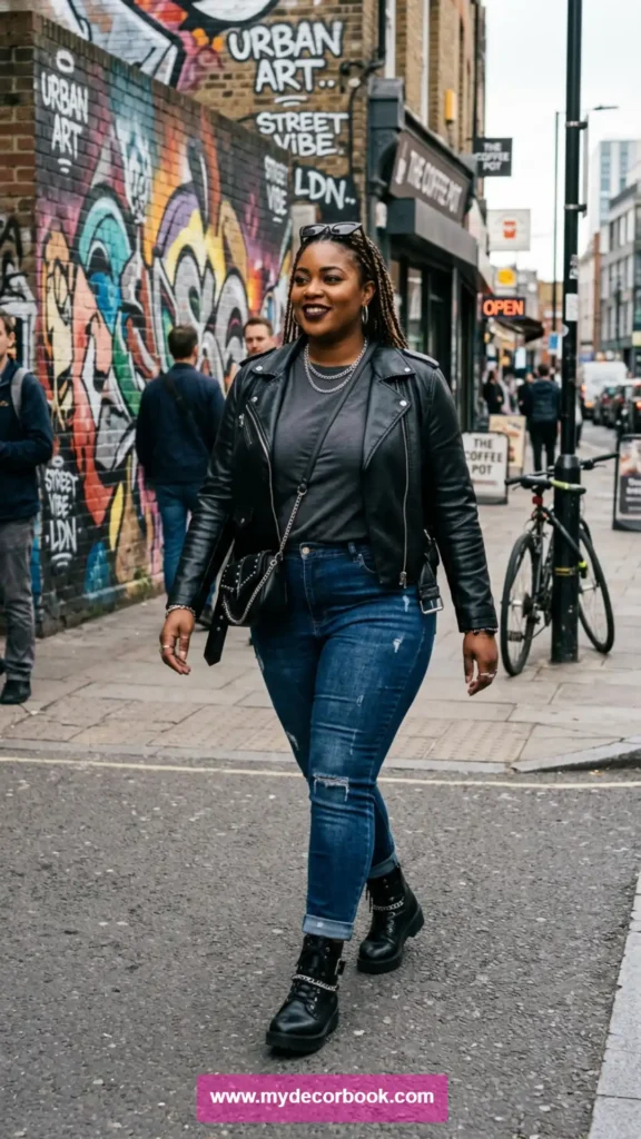 18. Plus Size T Shirt With Leather Jacket