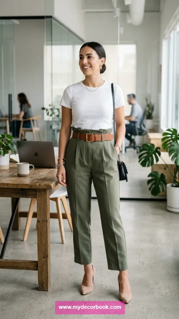 18. T Shirt With High-Waisted Paperbag Pants