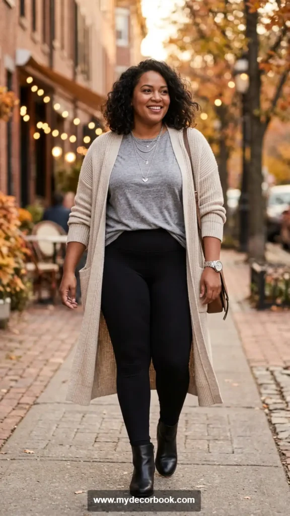 19. Cardigan Over T-Shirt and Leggings