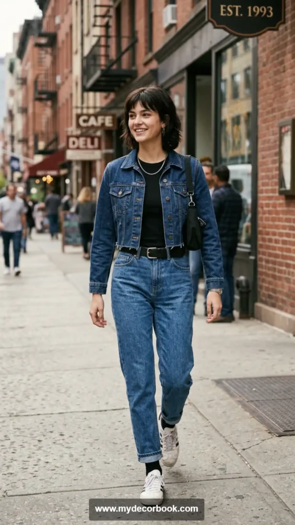 19. Cropped Jacket With High-Waisted Jeans