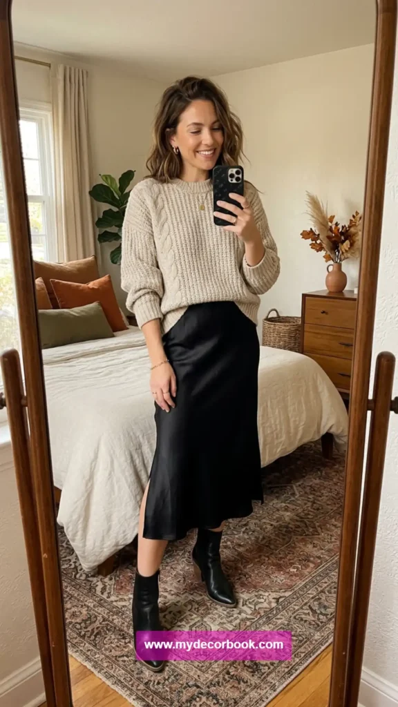 2. Chunky Sweater With Slip Dress Layering