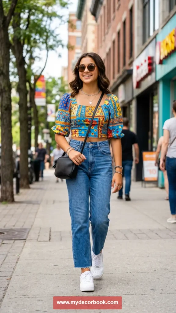 2. Crop Top with High-Waisted Jeans