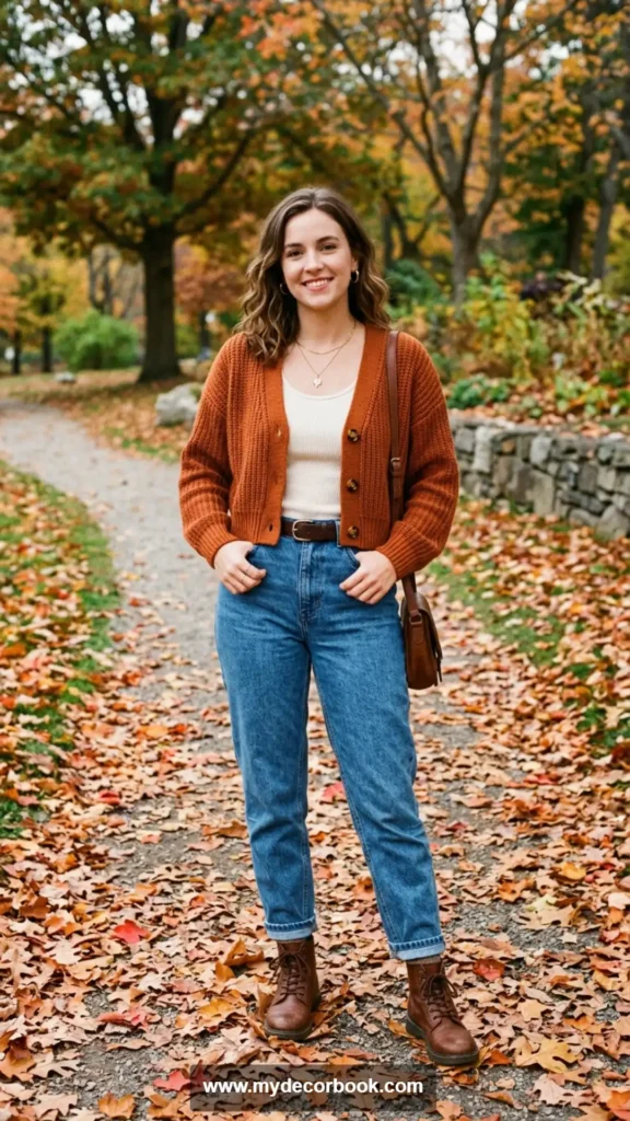 2. Cropped Cardigan With High-Waisted Mom Jeans