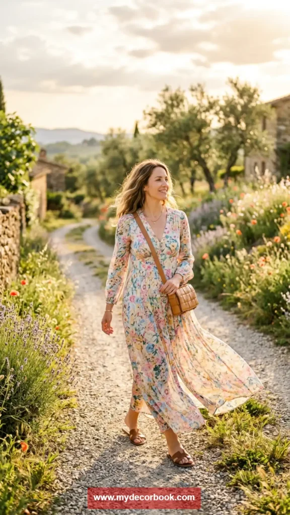 2. Flowy Maxi Dress with Comfortable Sandals