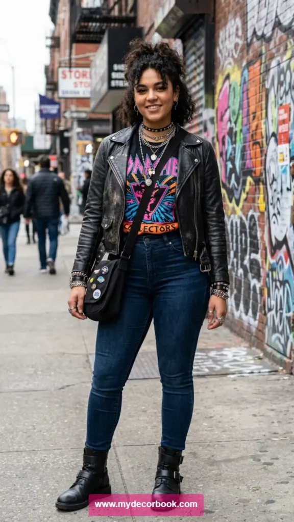 2. Graphic T-Shirt With Leather Jacket