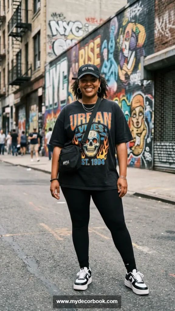 2. Graphic T-Shirt and Leggings Outfit for a Trendy Streetwear Look