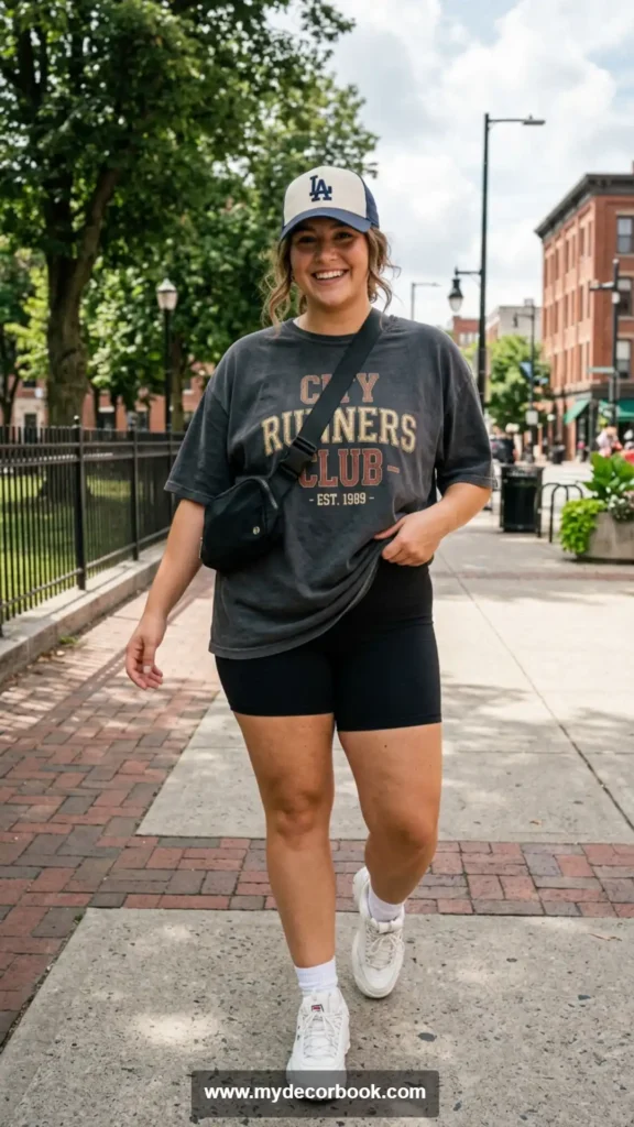 2. Oversized Graphic T Shirt with Biker Shorts for Sporty Style