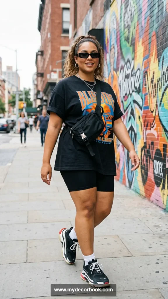 2. Oversized Graphic Tee With Plus Size Biker Shorts